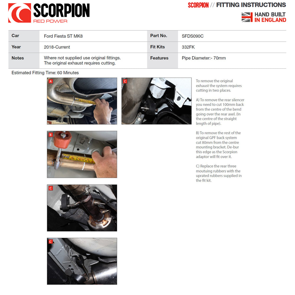 Scorpion Car Exhaust GPF-Back System (Non-Resonated) (Non-Valved) Daytona Black - Ford Fiesta ST MK8 - 2018 - 2020