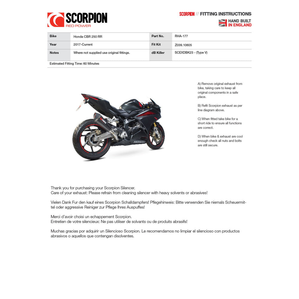 Scorpion Serket Taper Titanium Exhaust For Honda CBR 250 RR 2017-2019