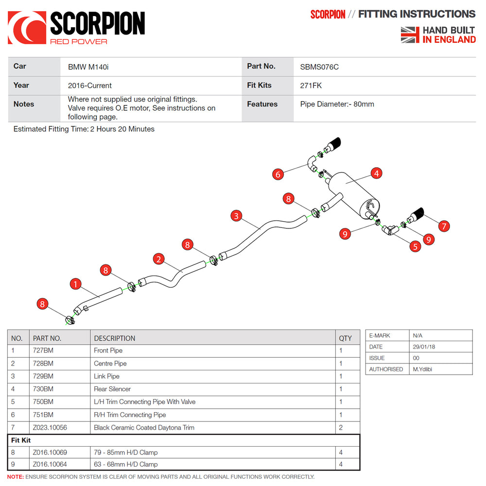 Scorpion Car Exhaust Cat-Back System (Non-Resonated) Black Ceramic Daytona - BMW M140i Non-GPF Model 2016 - 2018