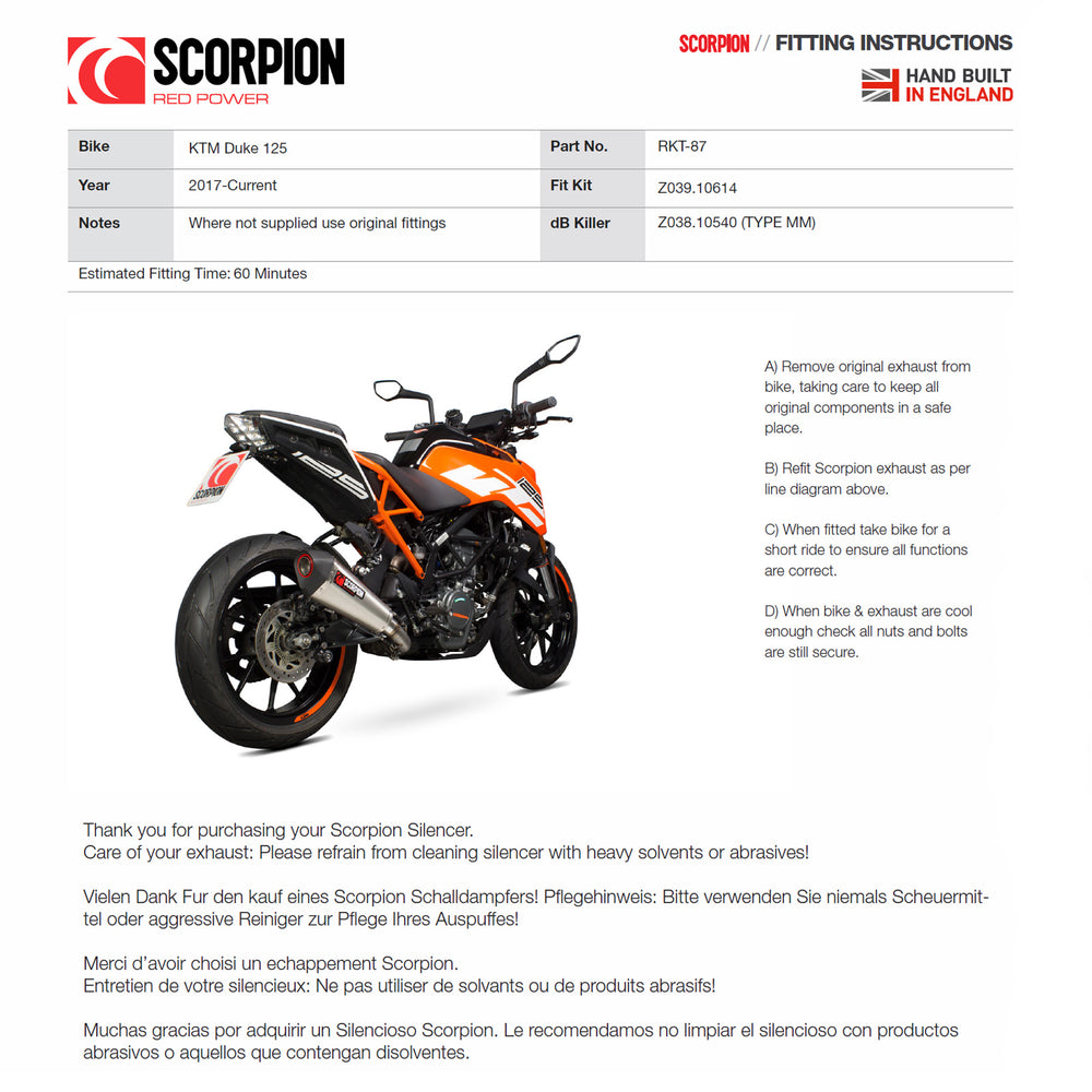 Scorpion Serket Taper Stainless Steel Exhaust For KTM Duke 125 2017-2020