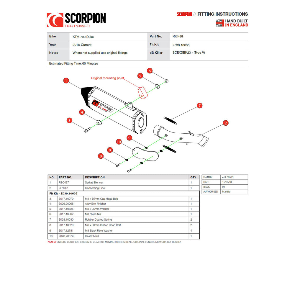 Scorpion Serket Taper Titanium Exhaust For KTM Duke 125 2017-2020
