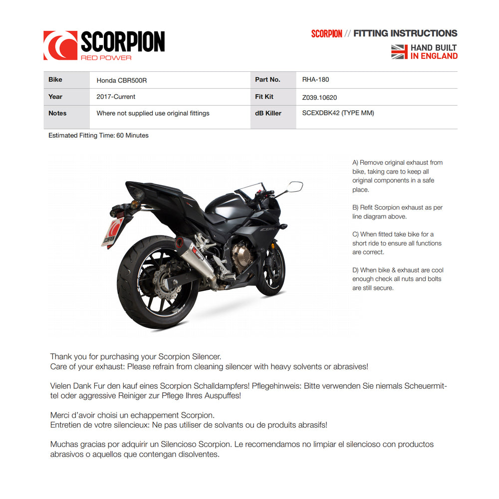 Scorpion Serket Taper Stainless Exhaust For Honda CBR 500R 2016-2018