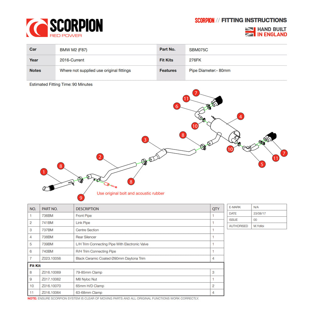 Scorpion Car Exhaust Cat-Back System (Resonated) (Electronic Valve) Daytona Black - BMW M2 F87 2016 - 2018