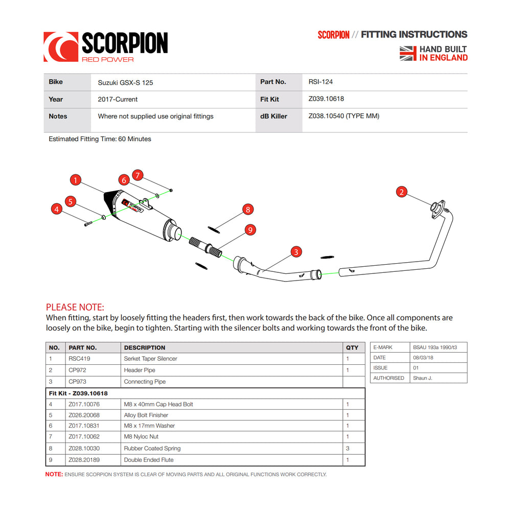 Scorpion Serket Taper Full System Satin Titanium Exhaust - Suzuki GSX-S 125 2017 - 2021