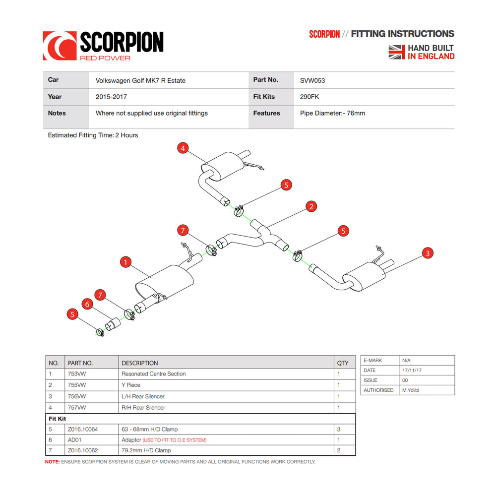 Scorpion Car Exhaust Cat-Back System (Resonated) - Volkswagen Golf MK7 Estate R 2015 - 2017