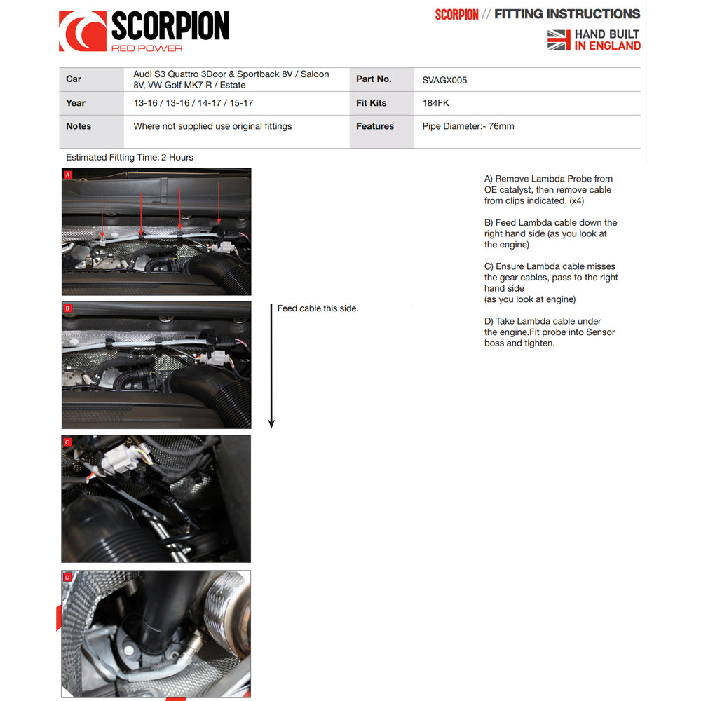 Scorpion Car Exhaust Hi-Flow Sports Catalyst Turbo-Downpipe - Volkswagen Golf MK7 Estate R 2015 - 2017