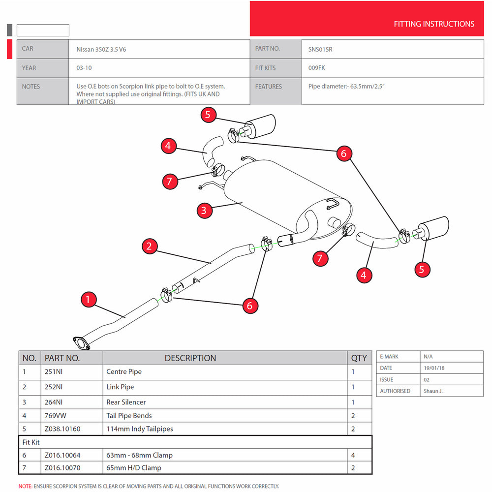 Scorpion Car Exhaust Cat-Back System (Non-Resonated) Indy - Nissan 350Z 2003 - 2010