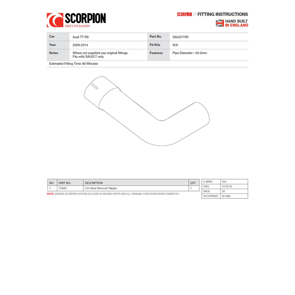 Scorpion Car Exhaust Valve Removal Pipe - Audi TT RS MK2 2009 - 2014