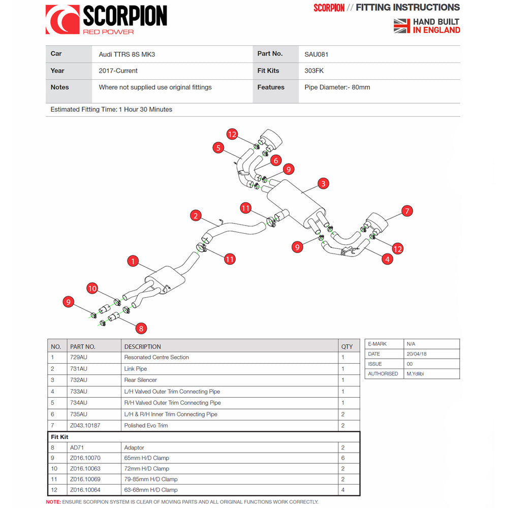 Scorpion Car Exhaust Cat-Back System (Resonated) (Electronic Valves) - Audi TT RS MK3 2017 - 2021