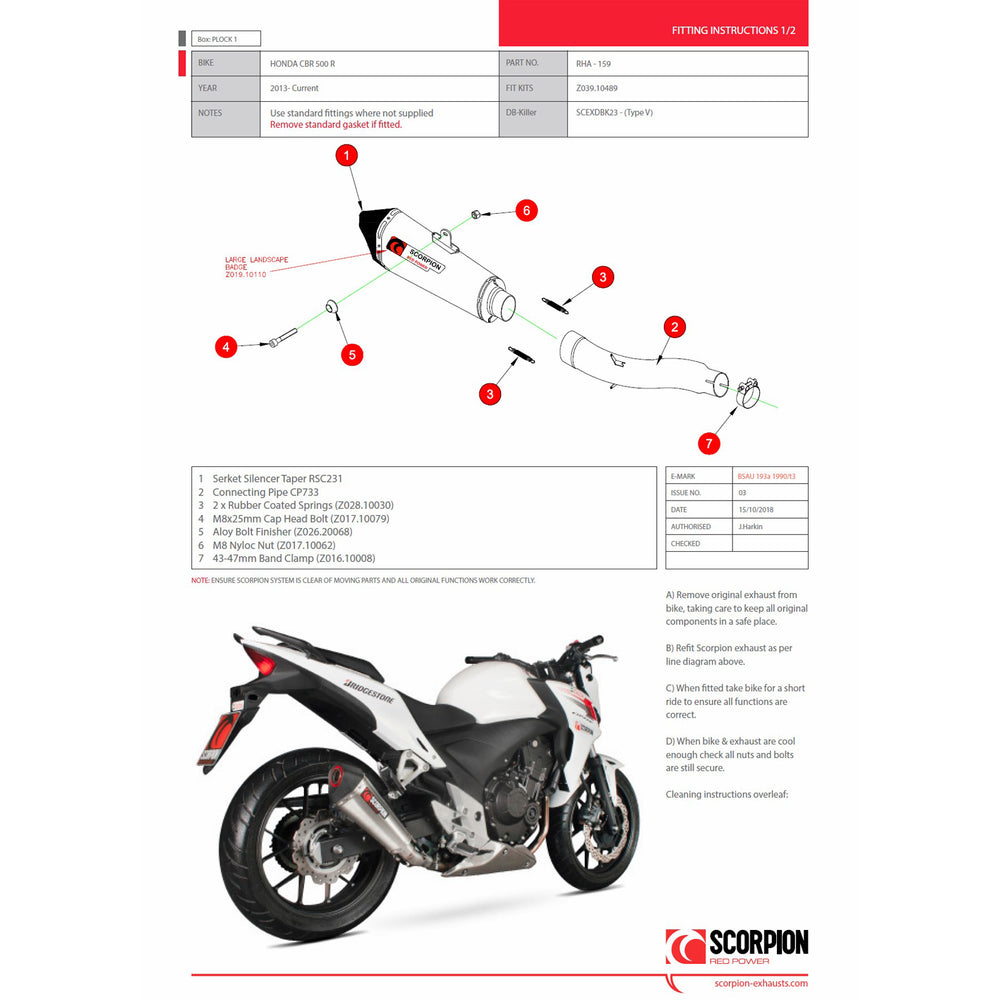 Scorpion Serket Taper Stainless Steel Exhaust - Honda CBR 500 R 2013 - 2015