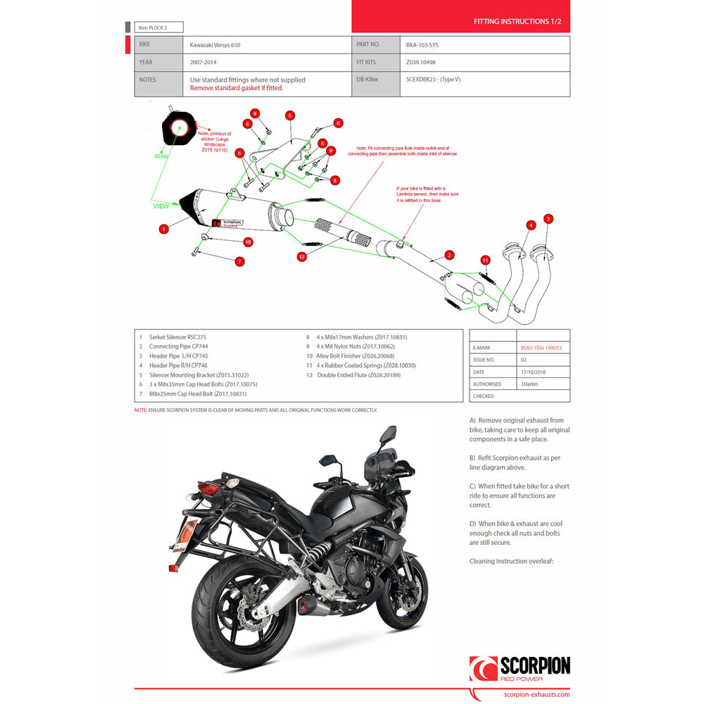 Scorpion Serket Taper Stainless Steel Exhaust - Kawasaki Versys 650 Full System - 2007 - 2014
