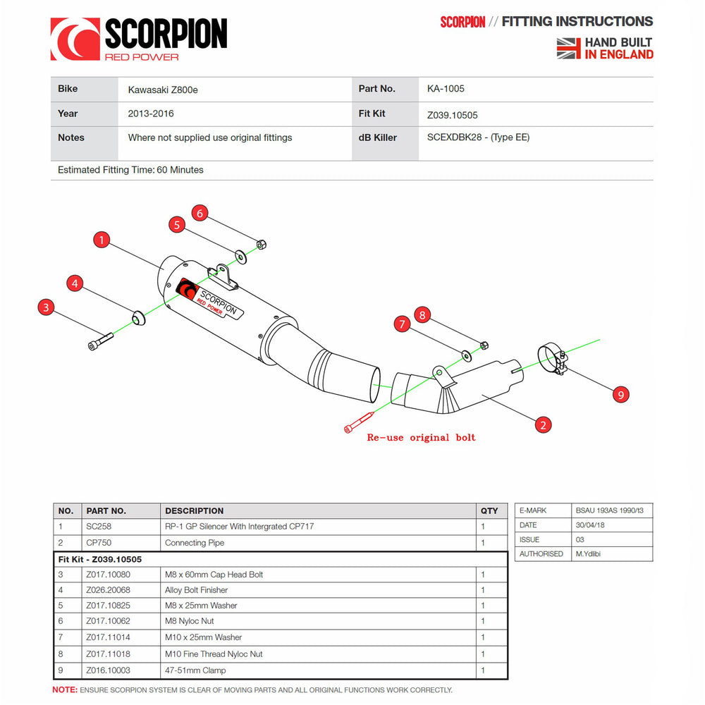 Scorpion RP-1 GP Titanium Exhaust - Kawasaki Z800E 2013 - 2016