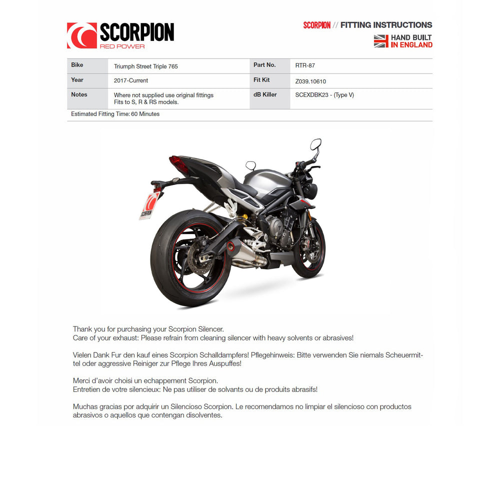 Scorpion Serket Taper Stainless Steel Exhaust For Triumph Street Triple 765 S-R-RS 2017-2019