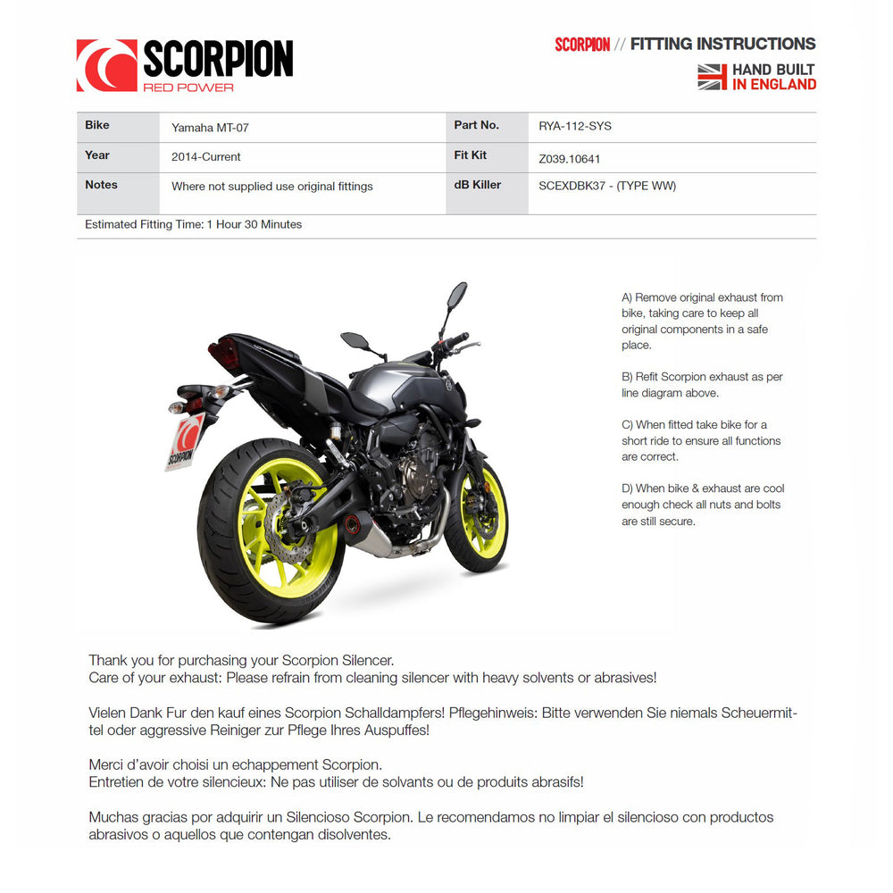Scorpion Serket Taper De-Cat Race Carbon Fibre Exhaust - Yamaha MT-07 Full System 2014 - 2020