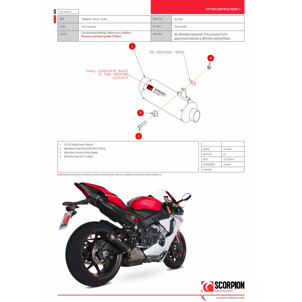 Scorpion RP-1 GP Carbon Fibre Exhaust For Yamaha YZF 1000 R1/R1M 2015-2019