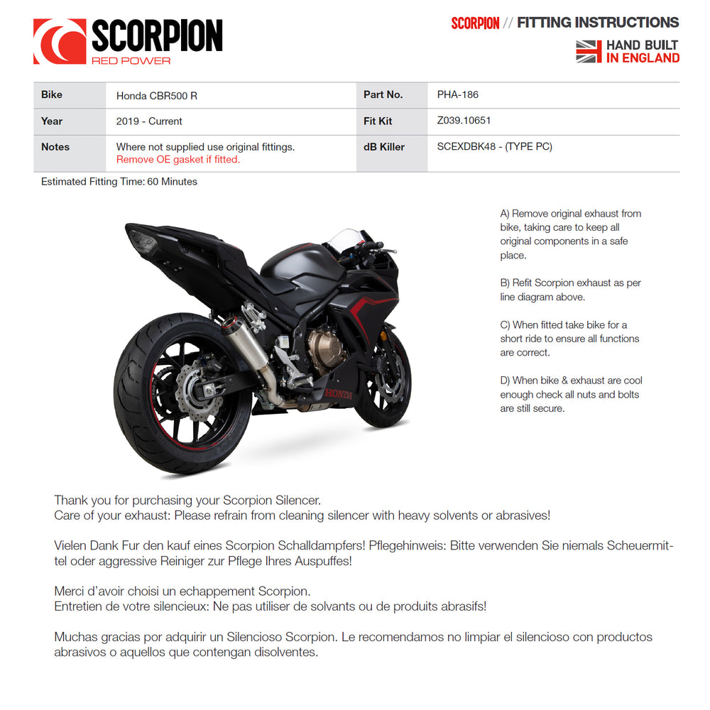 Scorpion Red Power Stainless Steel Exhaust For Honda CBR500R 2019-2025