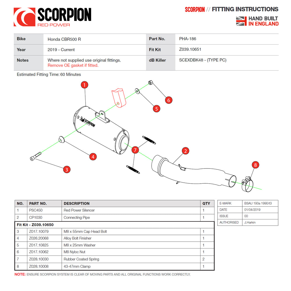Scorpion Red Power Stainless Steel Exhaust For Honda CBR500R 2019-2025