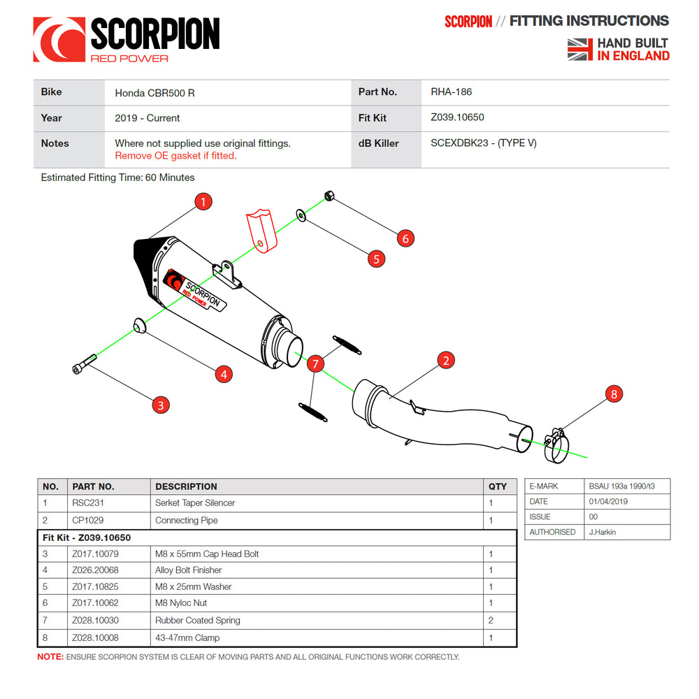 Scorpion Serket Taper Stainless Steel Exhaust For Honda CBR500R 2019-2025