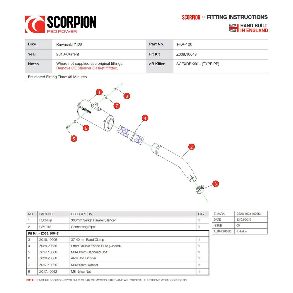 Scorpion Red Power Black Ceramic Exhaust For Kawasaki Z125 2018-2025