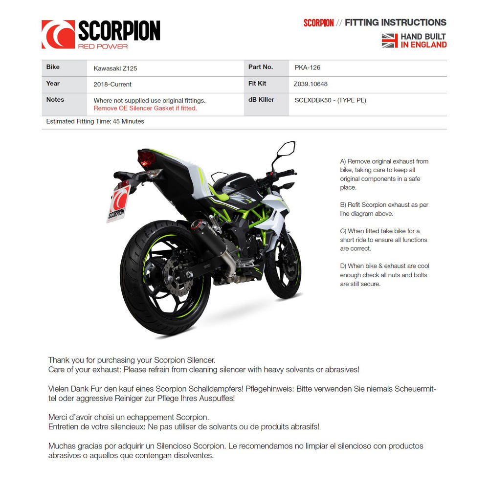 Scorpion Red Power Black Ceramic Exhaust For Kawasaki Z125 2018-2025