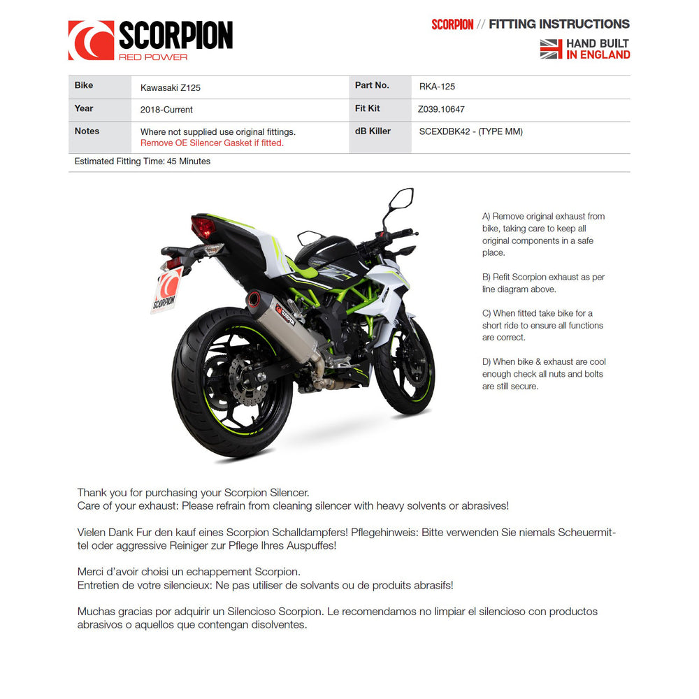 Scorpion Serket Parallel Stainless Steel Exhaust For Kawasaki Z125 2018-2021