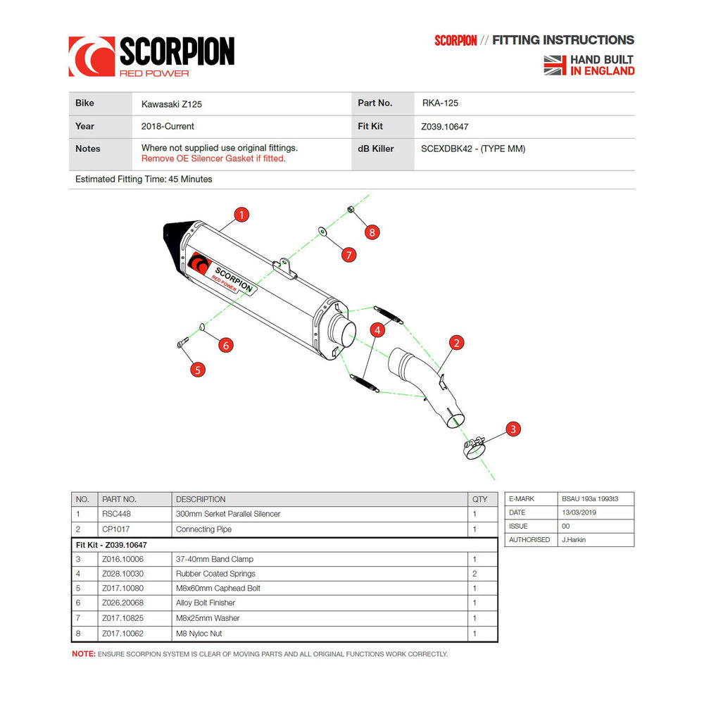 Scorpion Serket Parallel Titanium Exhaust For Kawasaki Z125 2018-2021