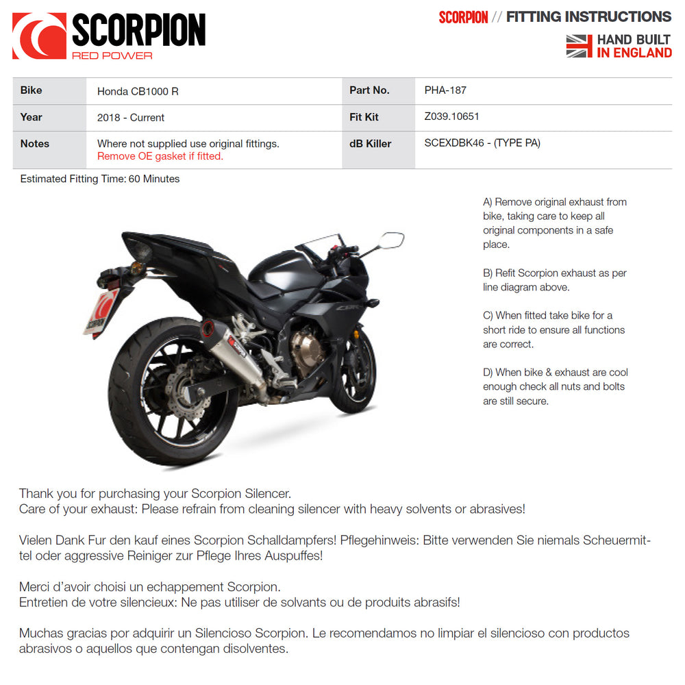Scorpion Red Power Black Ceramic Exhaust For Honda CB1000R 2018-2020