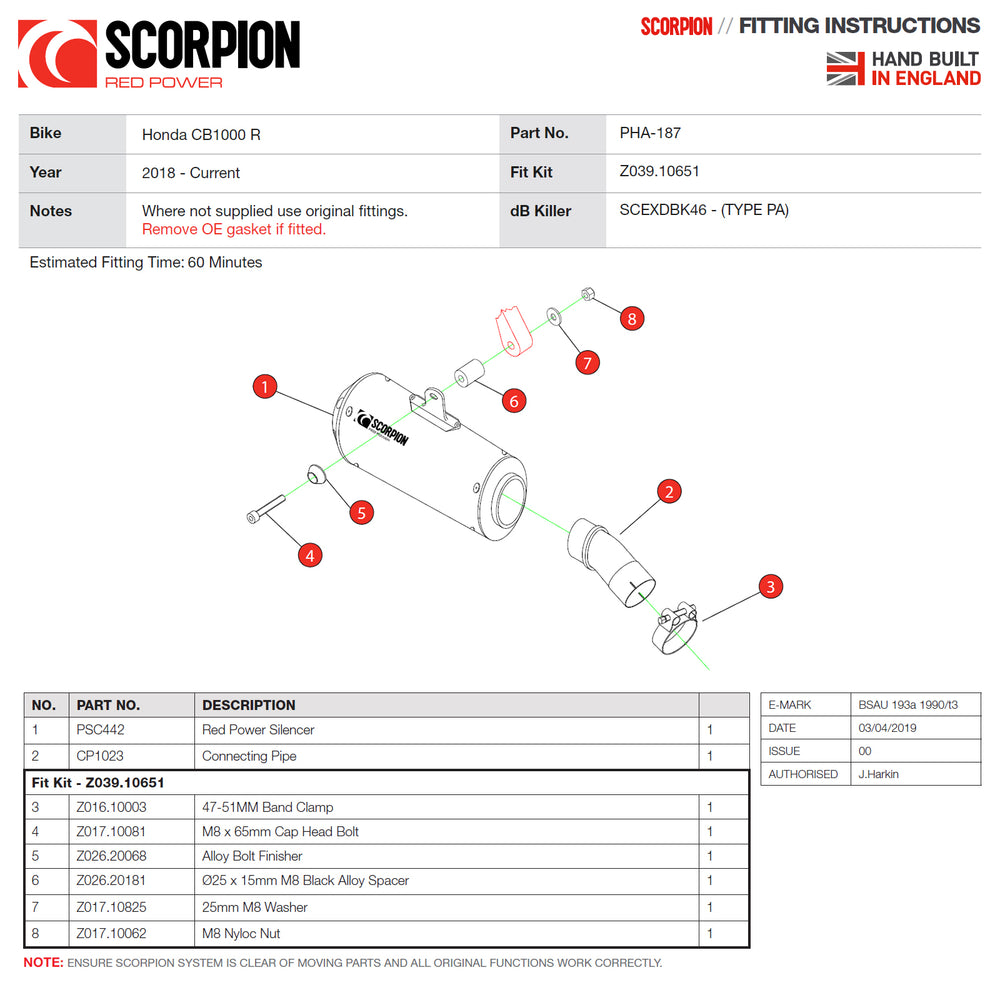 Scorpion Red Power Black Ceramic Exhaust For Honda CB1000R 2018-2020
