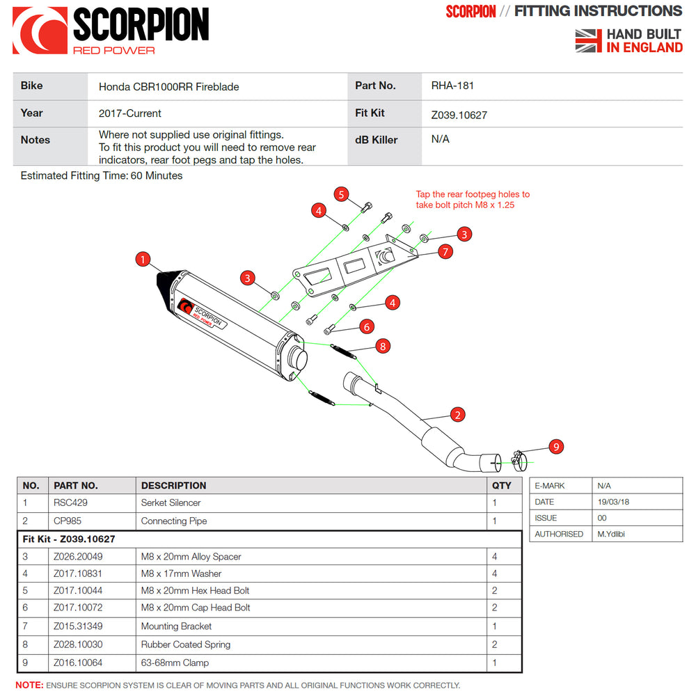 Scorpion Serket Parallel Stainless Steel Ron Haslam Track Exhaust - Honda CBR1000RR Fireblade 2017 - 2019
