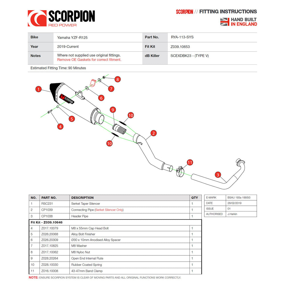 Scorpion Serket Taper Carbon Fibre Exhaust - Yamaha YZF R125-R15 Full System 2019 - 2020