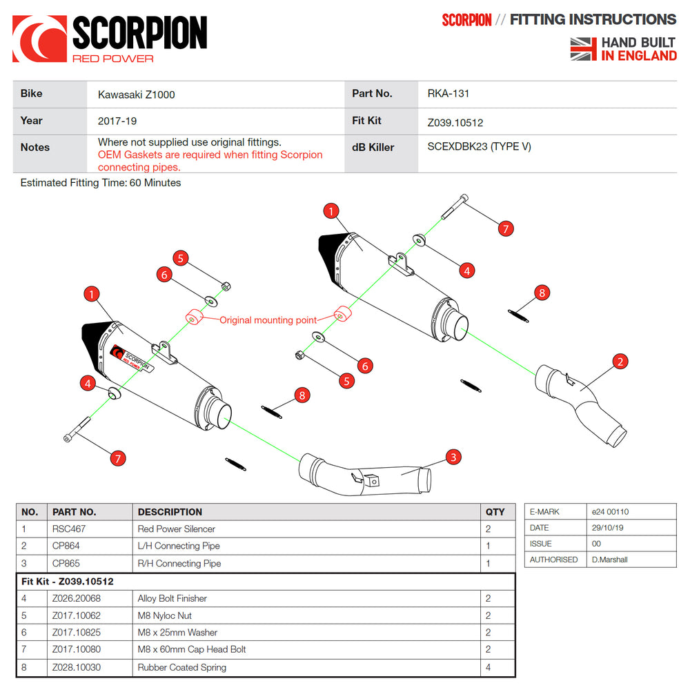 Scorpion Serket Taper Stainless Steel Slip-On Exhaust (Pair) For Kawasaki Z1000 2017-2020