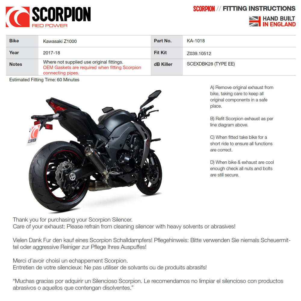 Scorpion RP1-GP Carbon Fibre Slip-On Exhaust (Pair) For Kawasaki Z1000 2017-2020