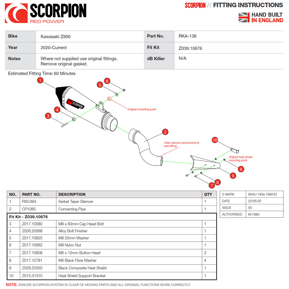 Scorpion Serket Taper Stainless Steel Slip-On Exhaust For Kawasaki Z900 (Euro 5) 2020-2024