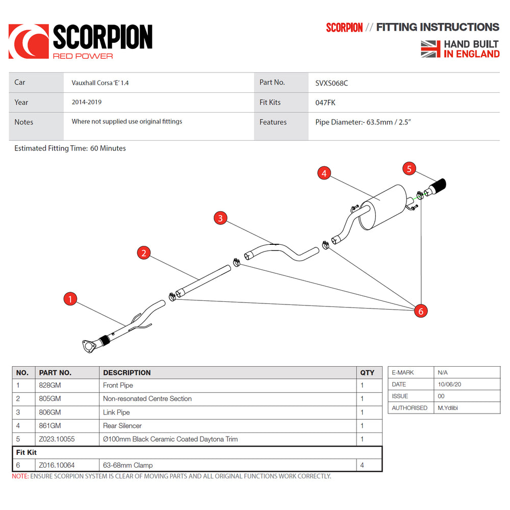 Scorpion Car Exhaust Cat-Back System (Non-Resonated) Black Ceramic Daytona - Vauxhall Corsa E 1.4 (Non Turbo) 2014 - 2019