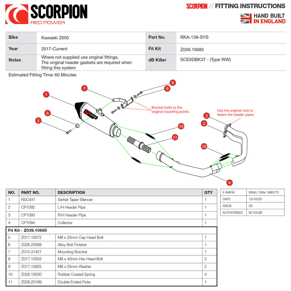 Scorpion Serket Taper Full System Satin Titanium Exhaust - Kawasaki Z650 2017 - 2021