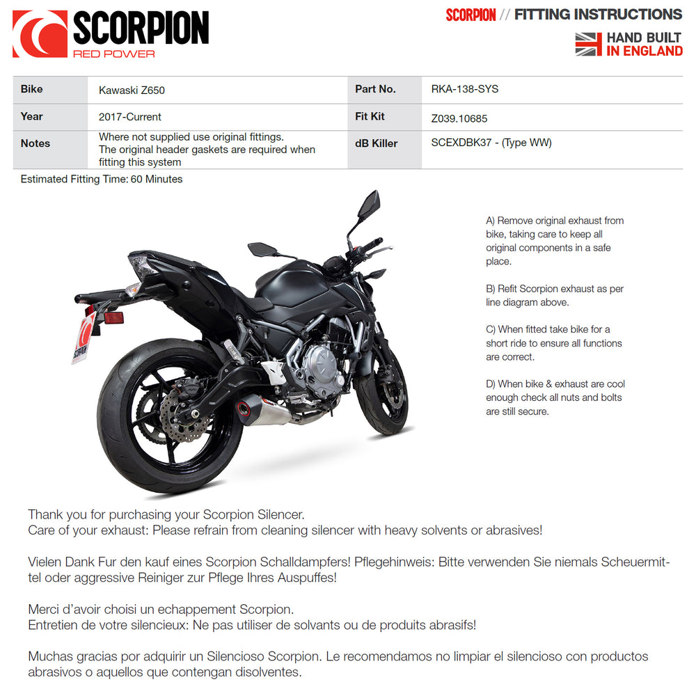 Scorpion Serket Taper Full System Satin Titanium Exhaust - Kawasaki Z650 2017 - 2021