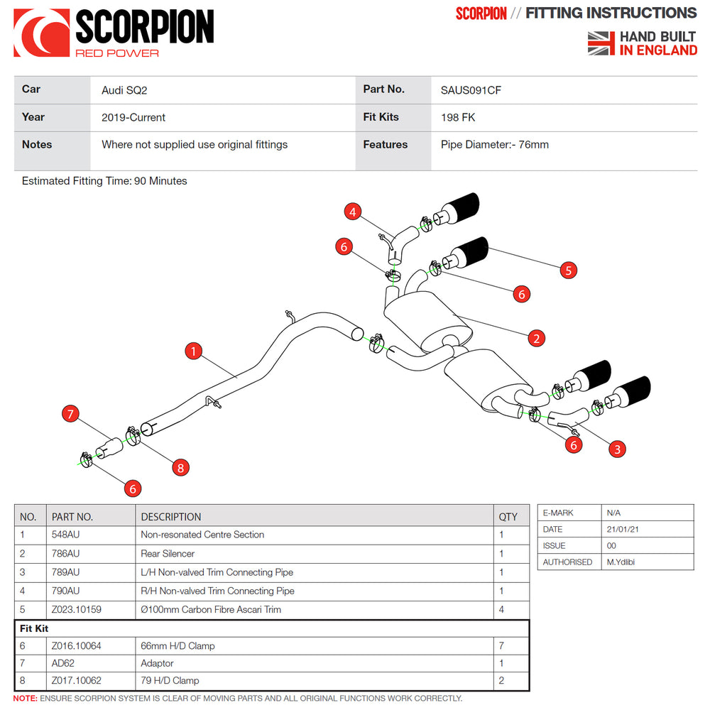Scorpion Car Exhaust GPF-Back System (Non-Resonated) Carbon Fibre Ascari - Audi SQ2 GPF Model 2019 - 2021