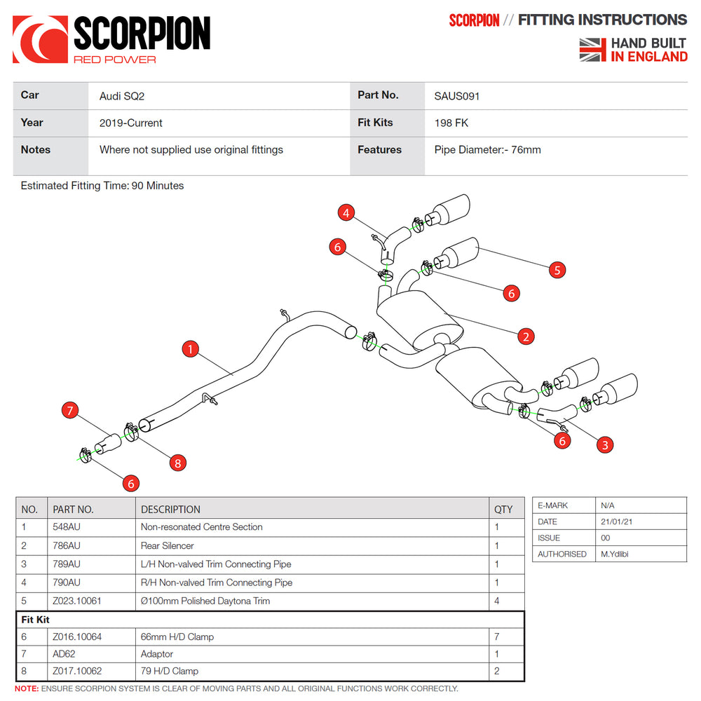 Scorpion Car Exhaust GPF-Back System (Non-Resonated) Daytona - Audi SQ2 GPF Model 2019 - 2021