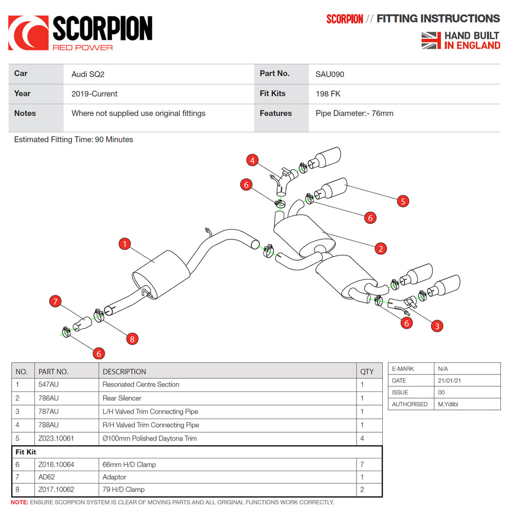 Scorpion Car Exhaust GPF-Back System (Resonated) (Valved) Daytona - Audi SQ2 GPF Model 2019 - 2021