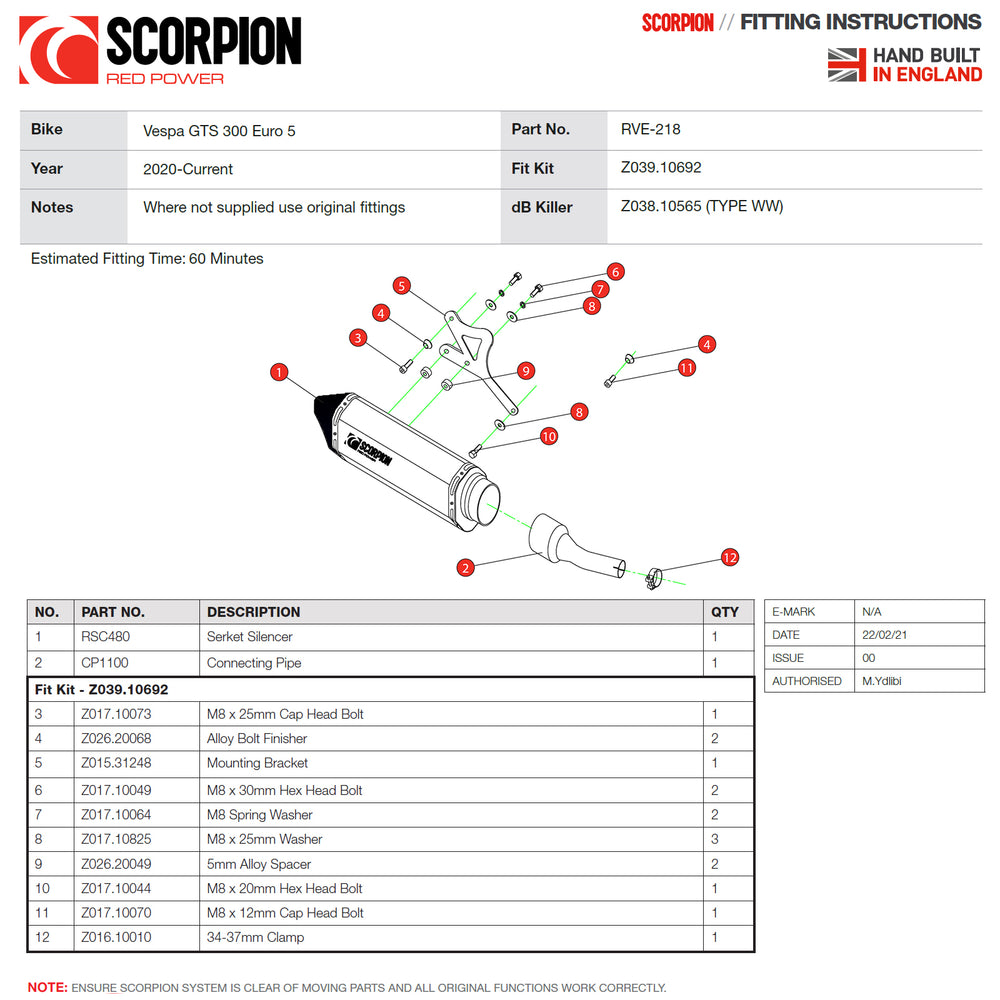 Scorpion Serket Parallel Black Ceramic Slip-On Exhaust - Vespa GTS300 (Euro 5) 2020 - 2021