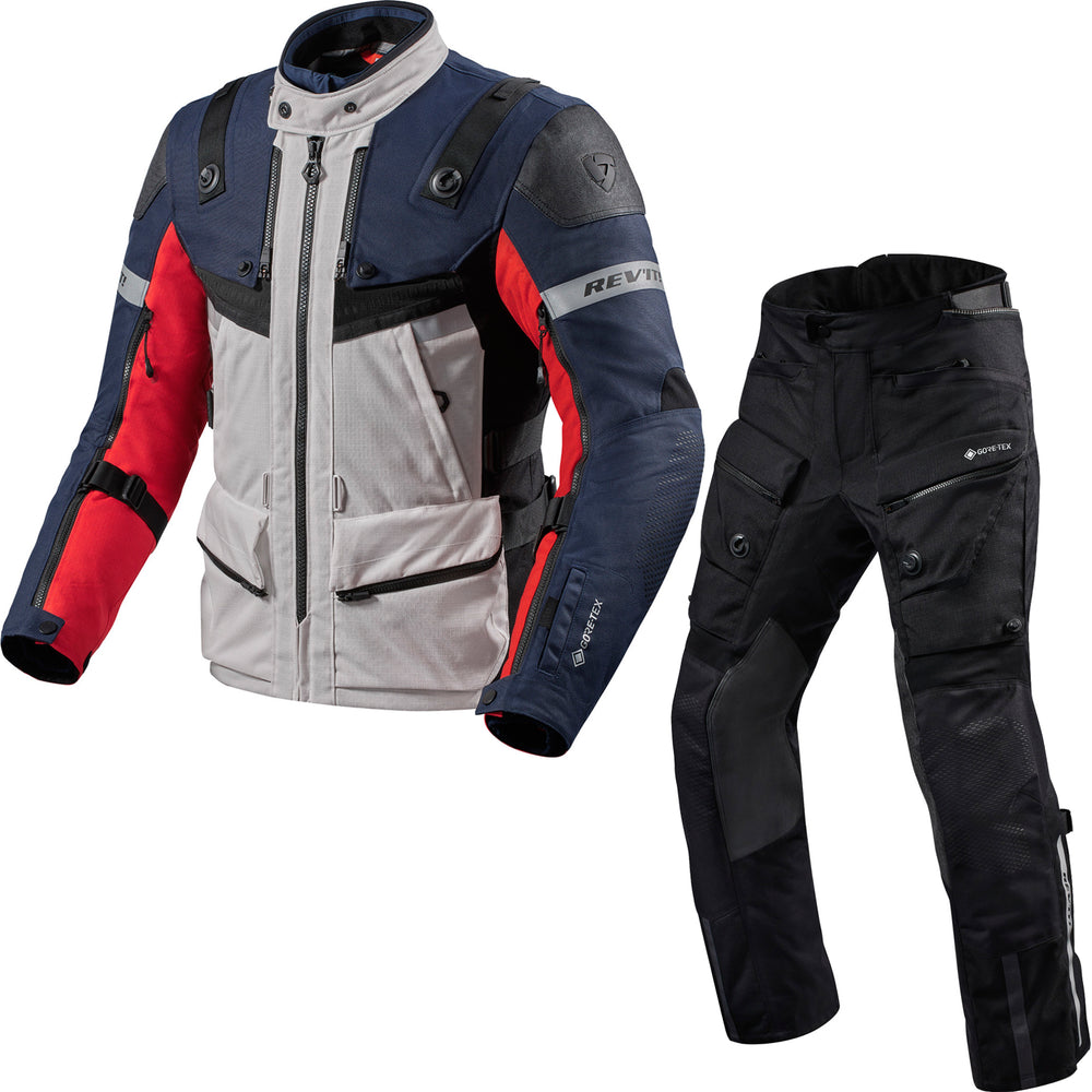 Rev It Defender 3 GTX Motorcycle Jacket & Trousers Red Blue Black Kit