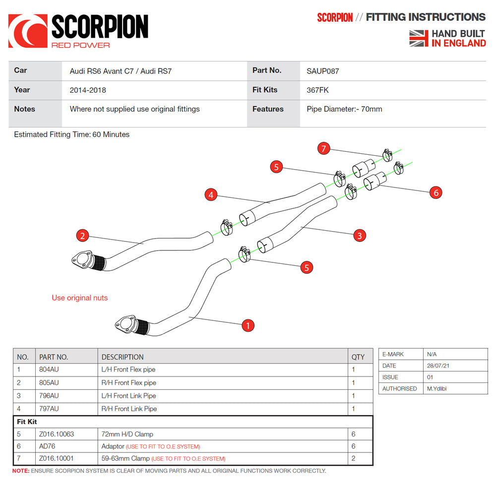 Scorpion Car Exhaust Front Resonator Delete - Audi RS6 C7 4.0 TFSI Biturbo Quattro 2013 - 2018