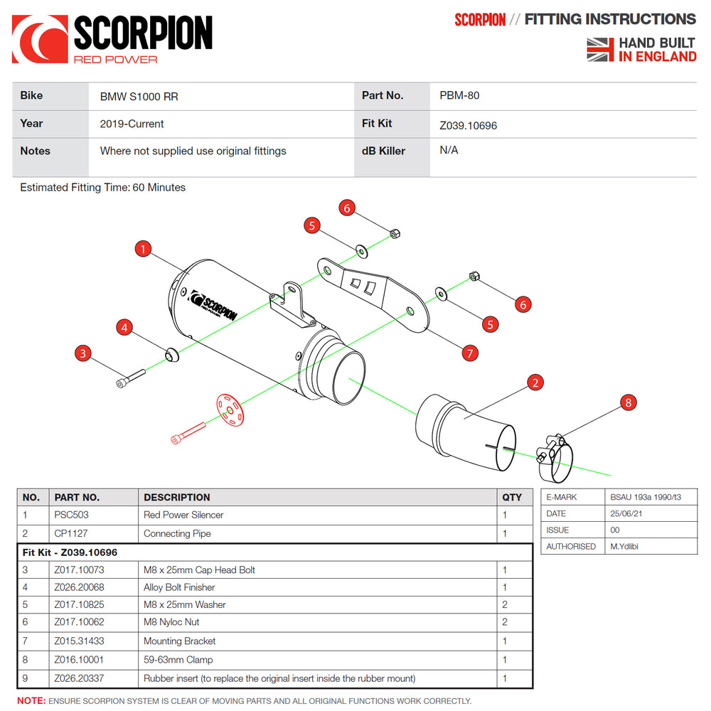 Scorpion Red Power Black Ceramic Slip-On Exhaust For BMW S1000 RR 2019-2024
