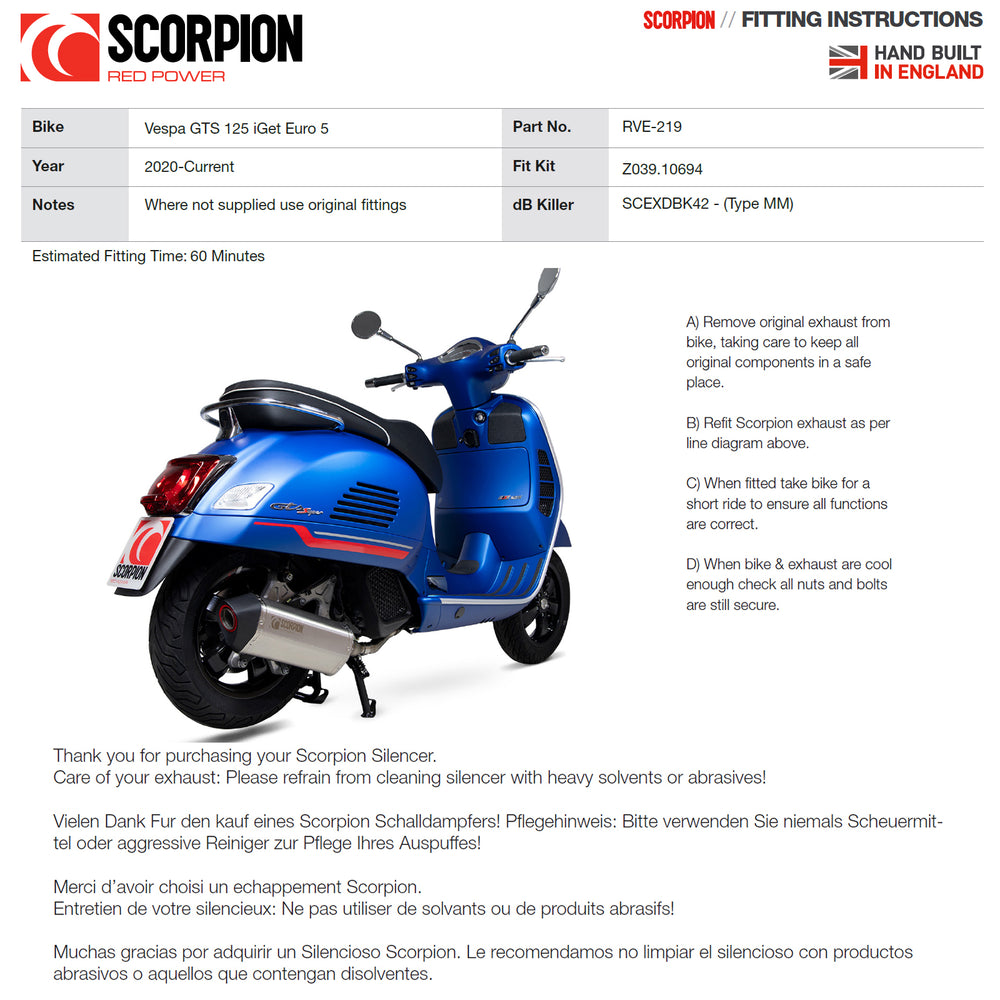 Scorpion Serket Parallel Stainless Steel Half System Exhaust - Vespa GTS 125 iGET 2020 - 2021