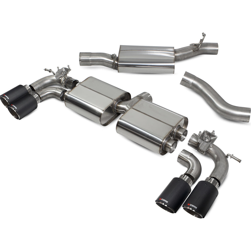Scorpion Car Exhaust GPF-Back System (Resonated) (Valved) Carbon Ascari - VW Golf R MK8 GPF Model 2021 - 2022