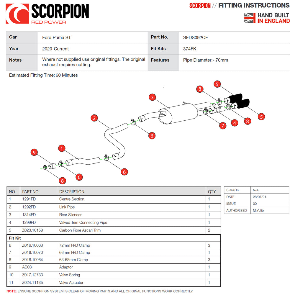 Scorpion Car Exhaust GPF-Back System (Electronic Valve) Carbon Fibre Ascari - Ford Puma ST 2020 - 2021