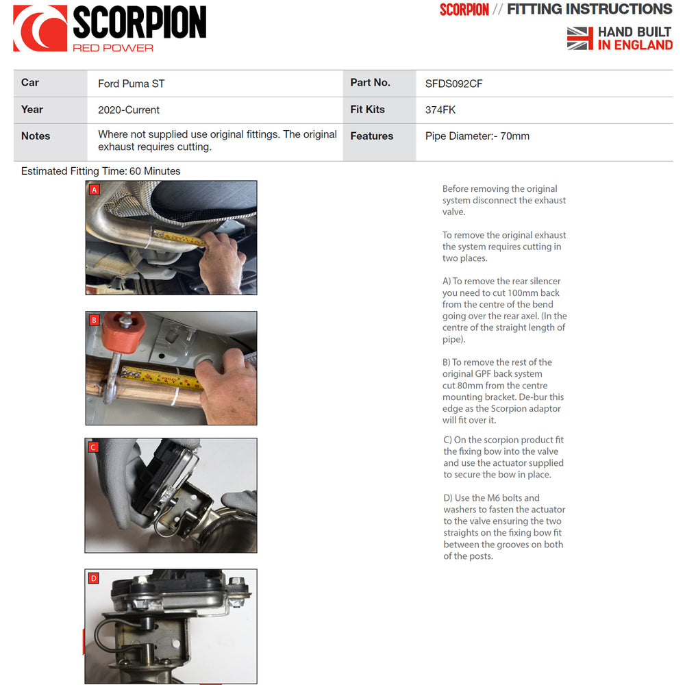 Scorpion Car Exhaust GPF-Back System (Electronic Valve) Carbon Fibre Ascari - Ford Puma ST 2020 - 2021