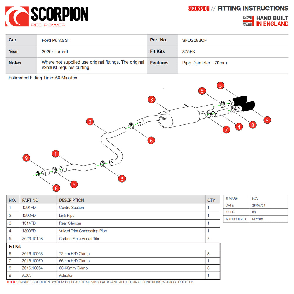 Scorpion Car Exhaust GPF-Back System (Non-Valved) Carbon Fibre Ascari - Ford Puma ST 2020 - 2021