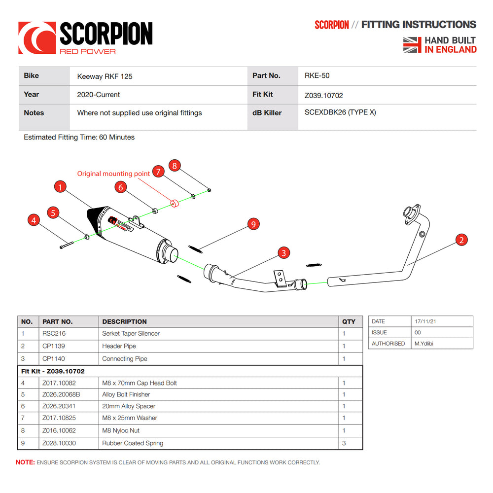 Scorpion Serket Taper Full System Titanium Exhaust For Keeway RKF-125 2019-2021