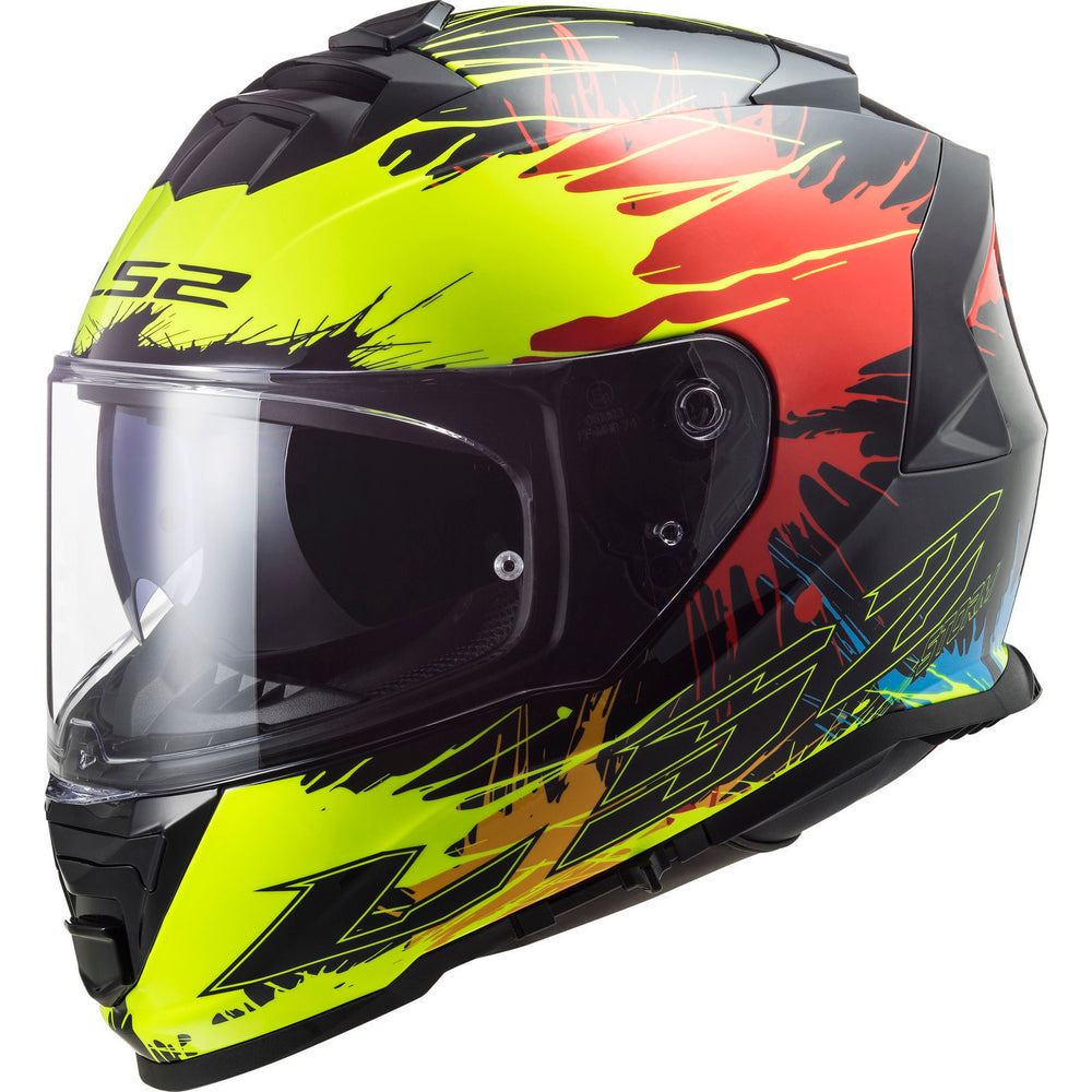 LS2 FF800 Storm Drop Motorcycle Helmet Visor (Black Yellow Red 53-54cm XS No Additional Visor)